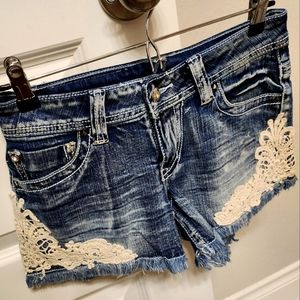 Crochet Lace Pockets  Denim Shorts